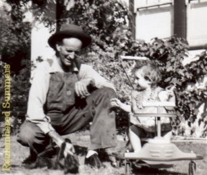 Uncle Bert, my cat, and me, late 1940s (click to enlarge)